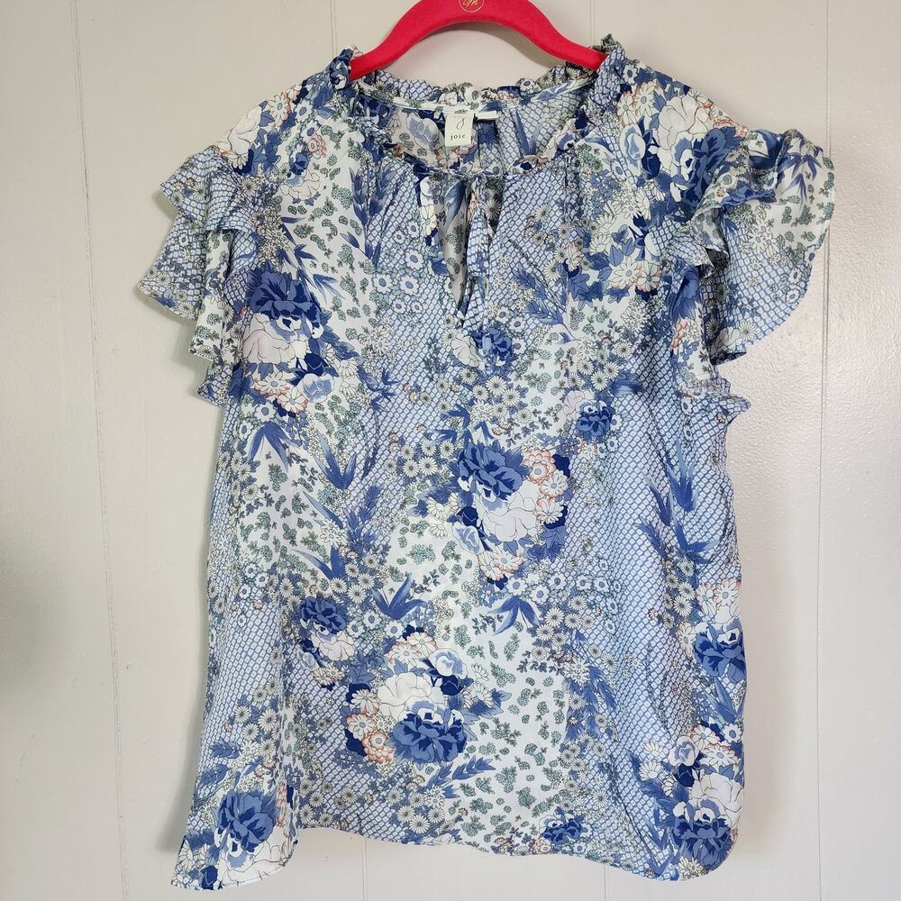 MAKE OFFER Joie Boho Peasant Blouse Ruffle Lightweight Floral Small Blue